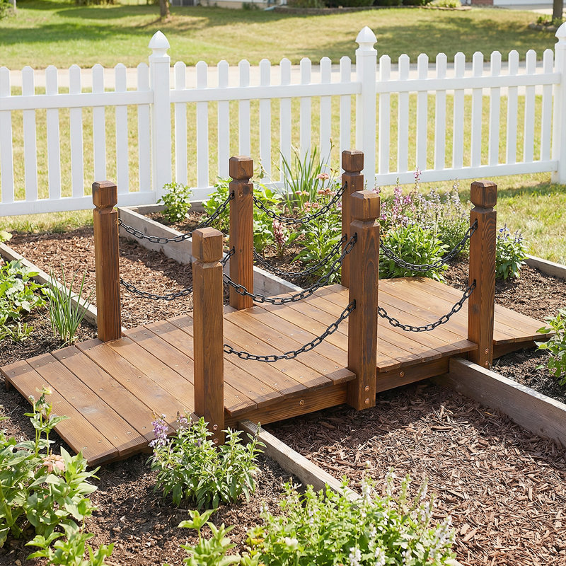 Livego Wooden Arc Garden Bridge, Sturdy 5FT Pond Footbridge With